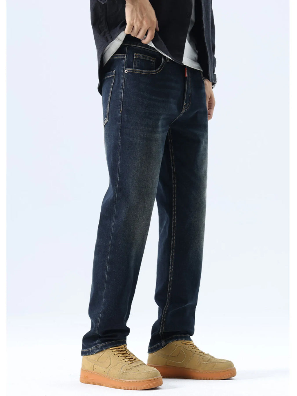 Straight Leg Washed Jeans in Dark Navy for Men