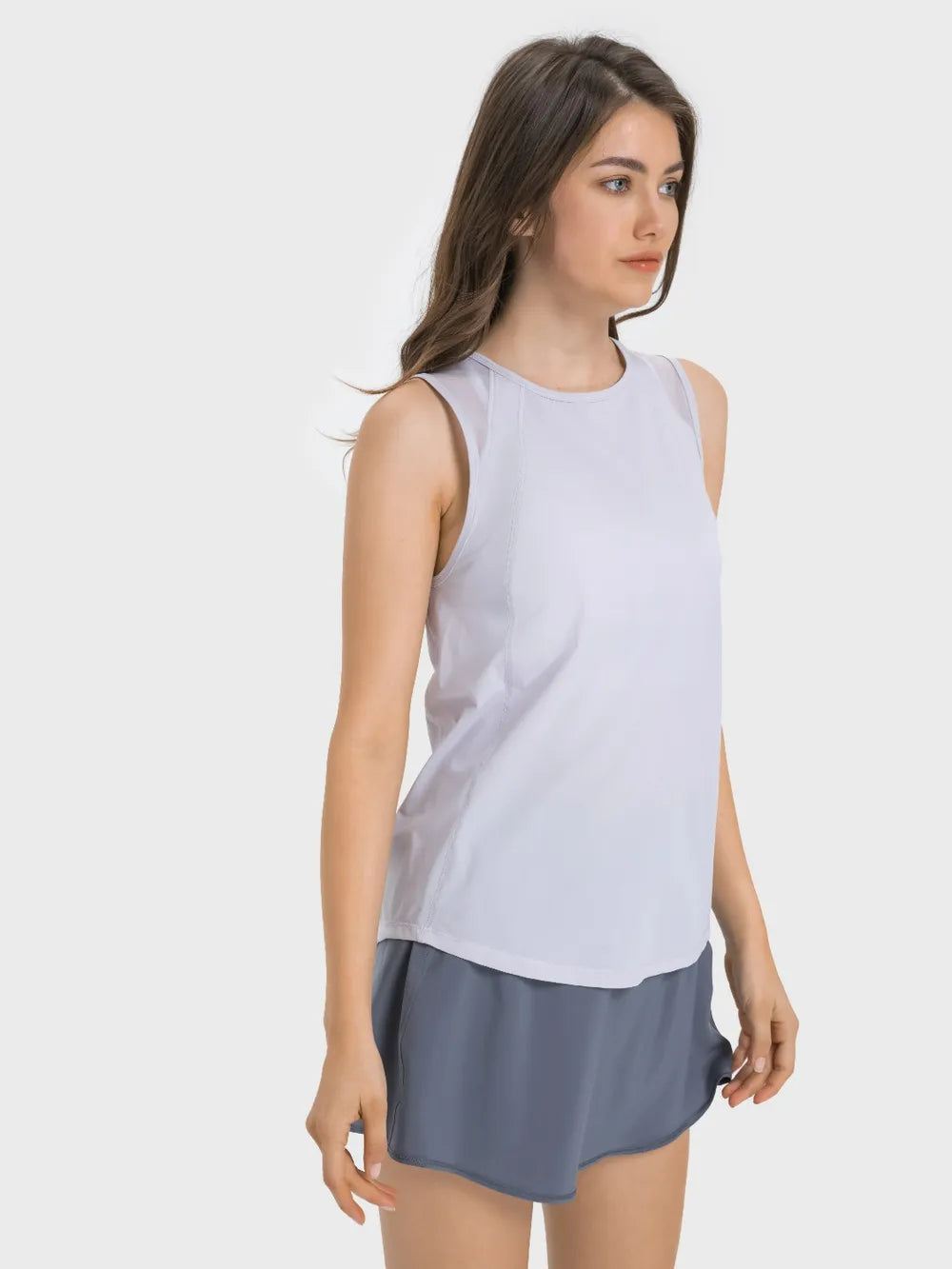 Cutout Back Round Neck Active Tank in Pink Purple for Women