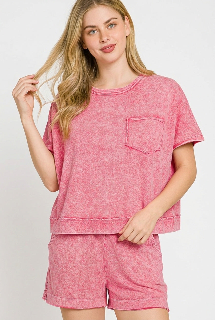 Halo Snow Washed Boxy Top & Shorts Set in Red for Women