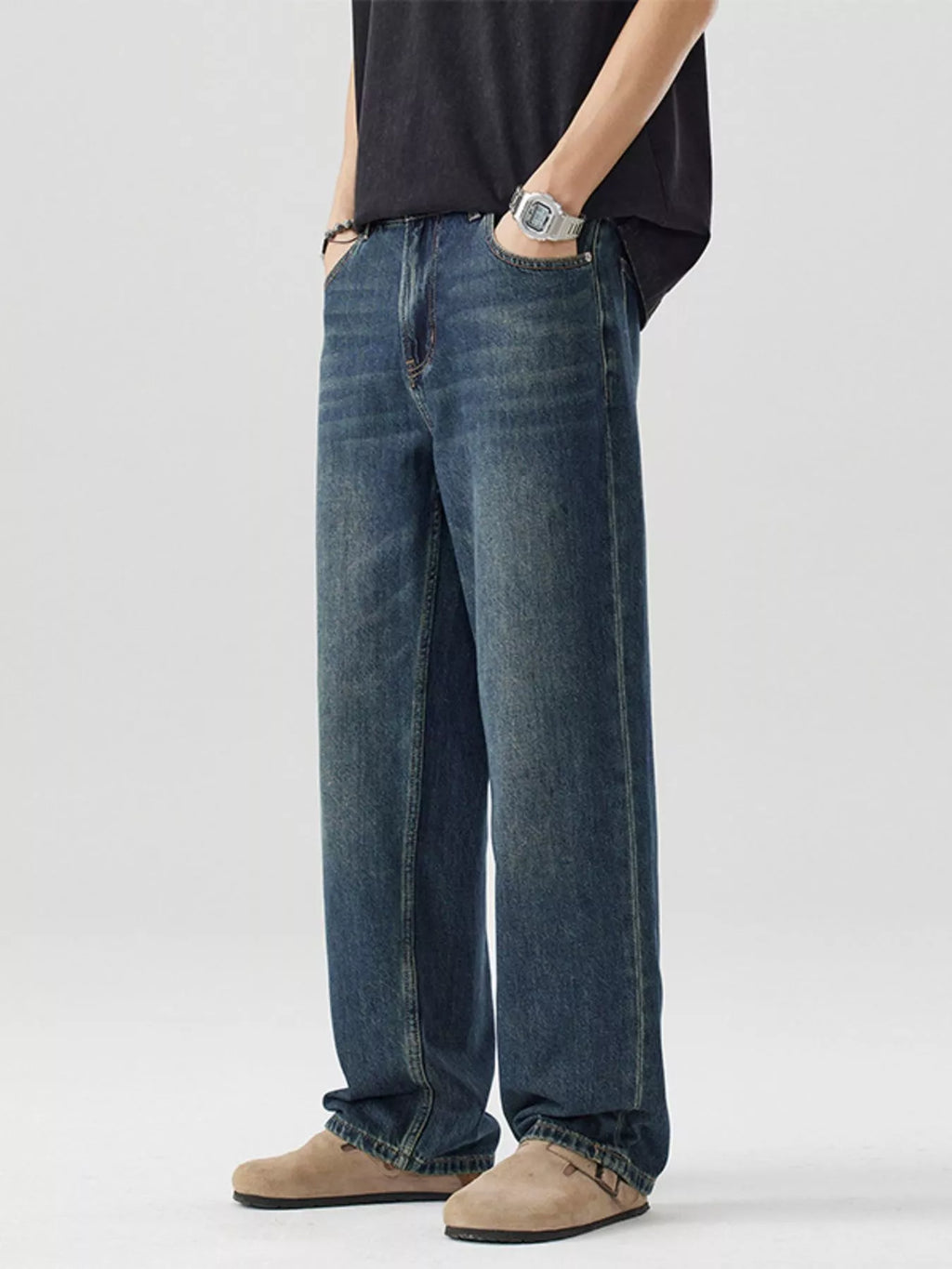 Vintage Wash Wide Leg Jeans in Nostalgic Orchid for Men