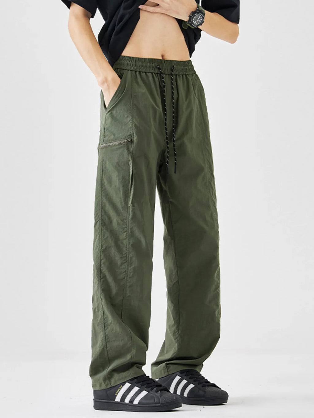 Plus Size Relaxed Fit Cargo Pants in Black for Men
