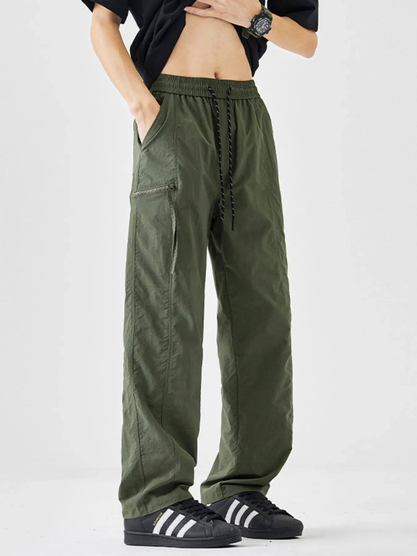Plus Size Relaxed Fit Cargo Pants in Black for Men