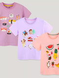 Cartoon Fruit Print Short Sleeve T-Shirt in Multicolor for Girls