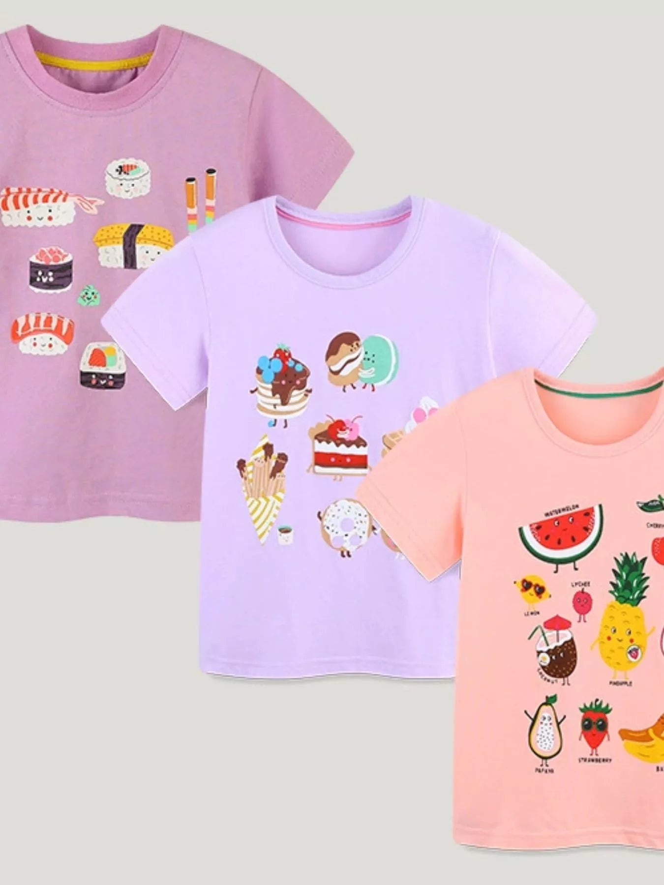 Cartoon Fruit Print Short Sleeve T-Shirt in Multicolor for Girls