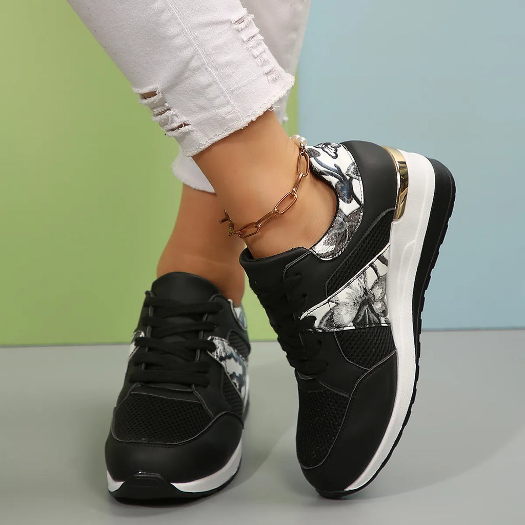 Floral Mesh Wedge Athletic in White for Women