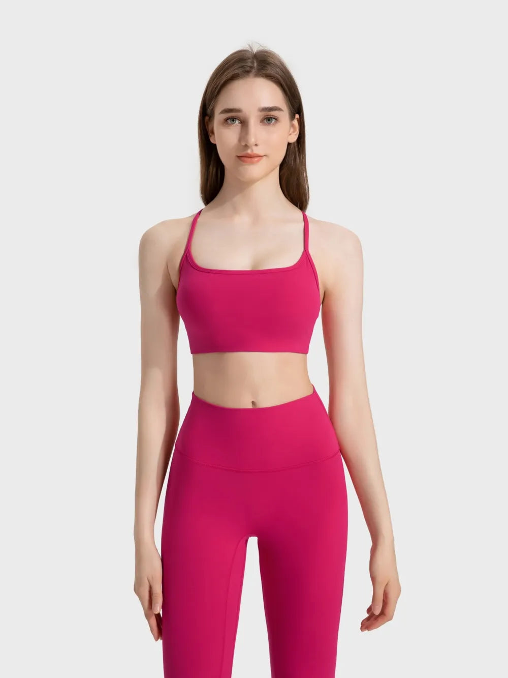 Crisscross Back Scoop Neck Active Cami with Detachable Chest Pads in Green for Women