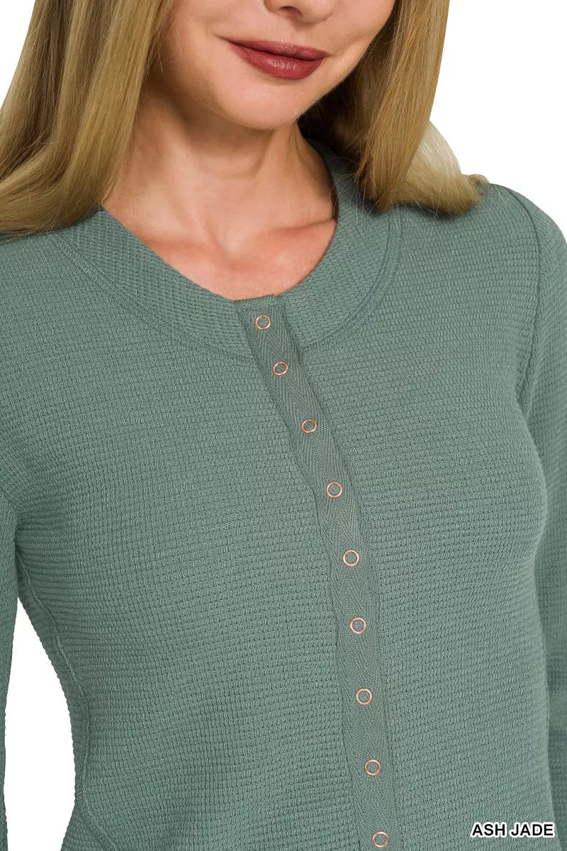 Double Knit Snap Button Shirts in Jade Green for Women