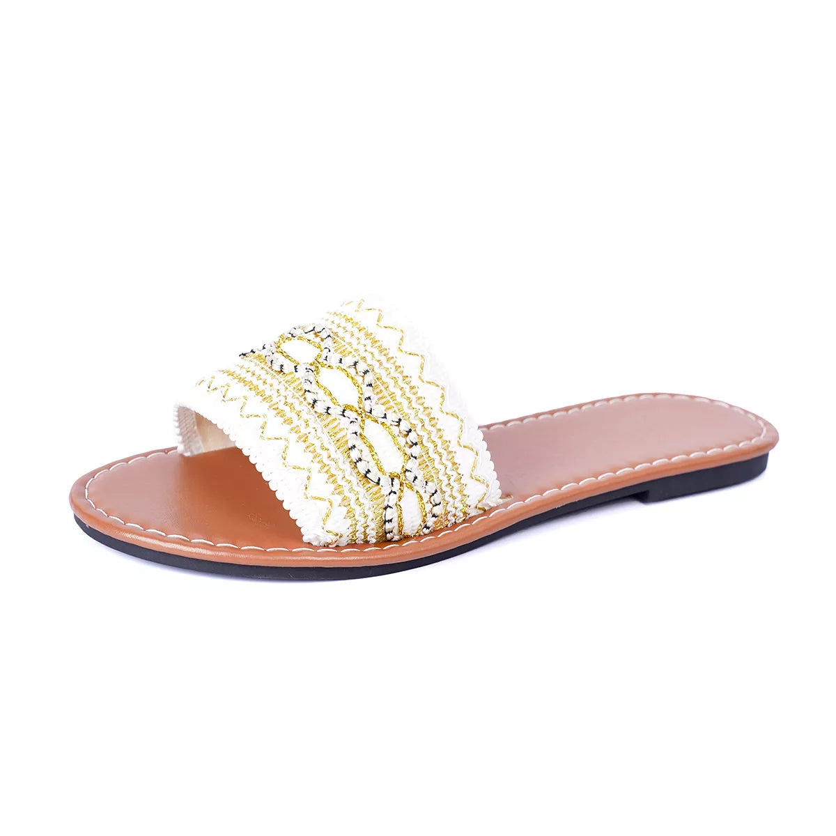 Open Toe Flat Sandals in White in Black for Women