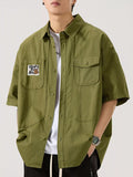 Button Up Short Sleeve Shirt Plus Size in Army Green for Men