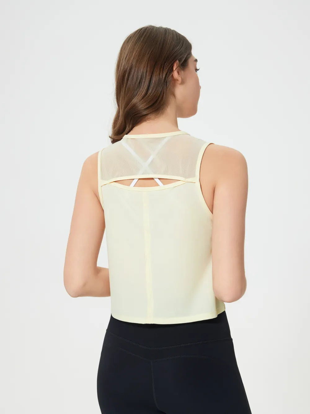 Round Neck Cropped Active Tank in Baby Blue for Women