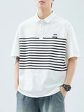 Plus Size Button Detail Short Sleeve Polo in White for Men