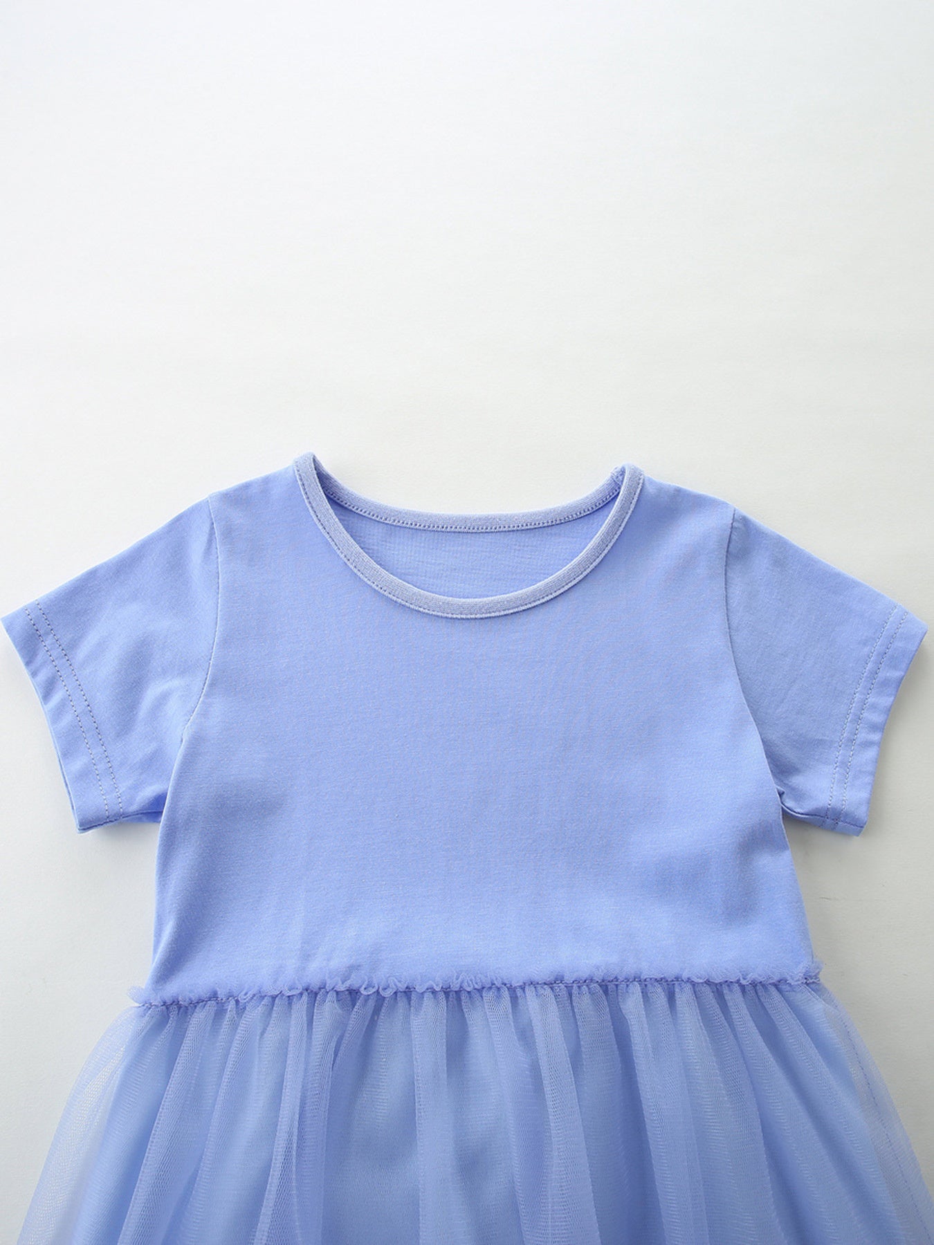 Horse Embroidered Tulle Dress in Dusty Blue for Girls