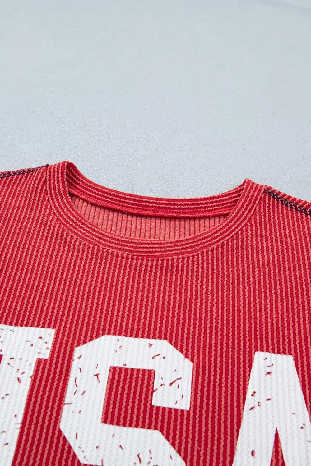 Twisted Rib Vintage USA Letter Printed T-Shirt for Women
