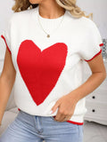Valentines Day Heart Graphic Short Sleeve Sweater in White for Women