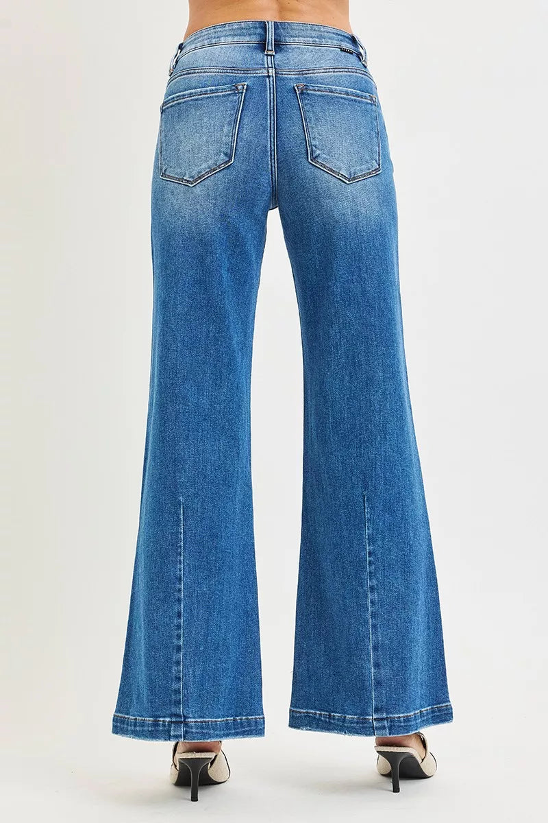 Mid Rise Wide Leg Jeans with Flared Look Plus Size in Medium for Women