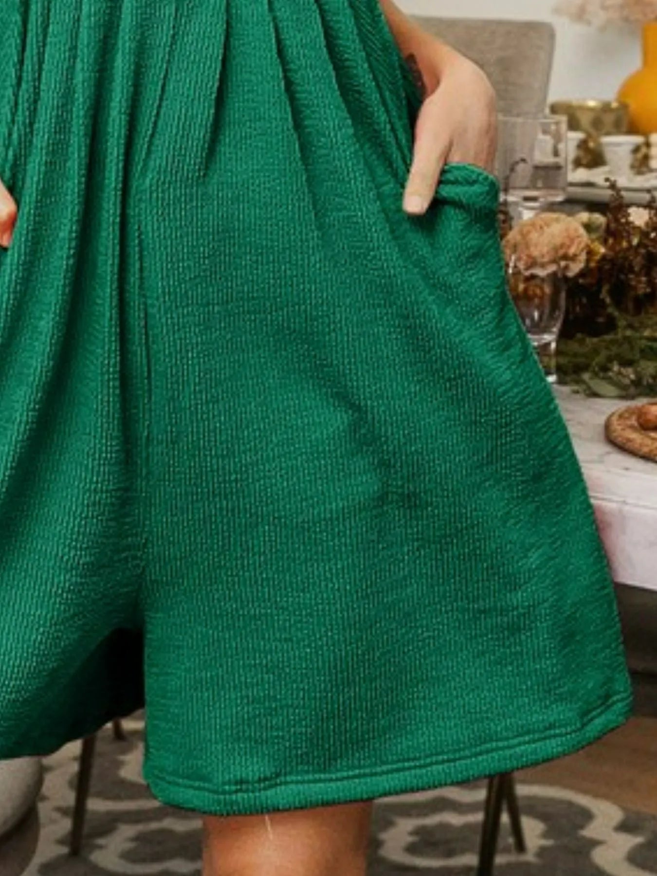 Crinkle Rib Textured Wide Leg Shortalls in Jade for Women