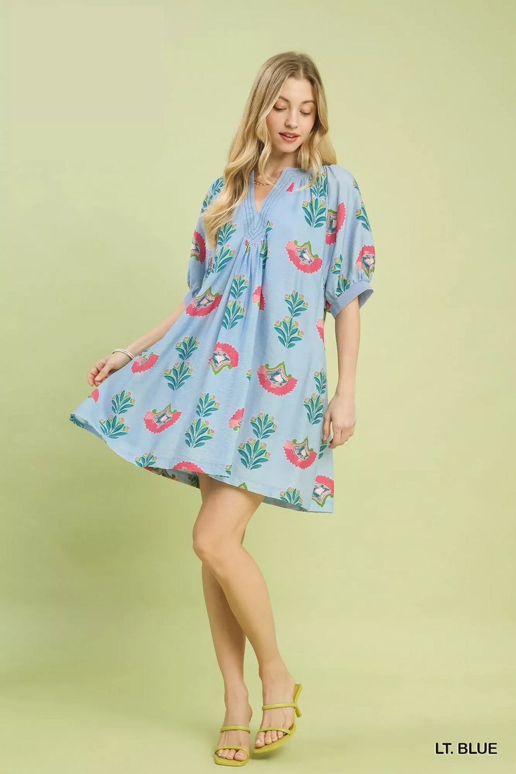 Abstract Print Mini Dress in Light Blue for Women