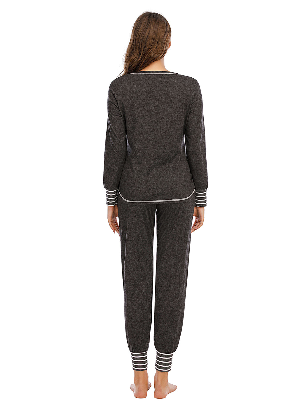 Round Neck Top and Pants Lounge Set in Charcoal for Women