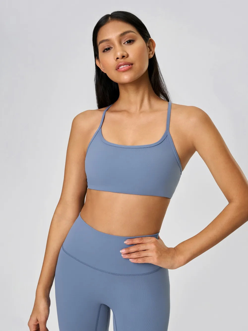 Crisscross Back Scoop Neck Active Cami with Detachable Chest Pads in White for Women