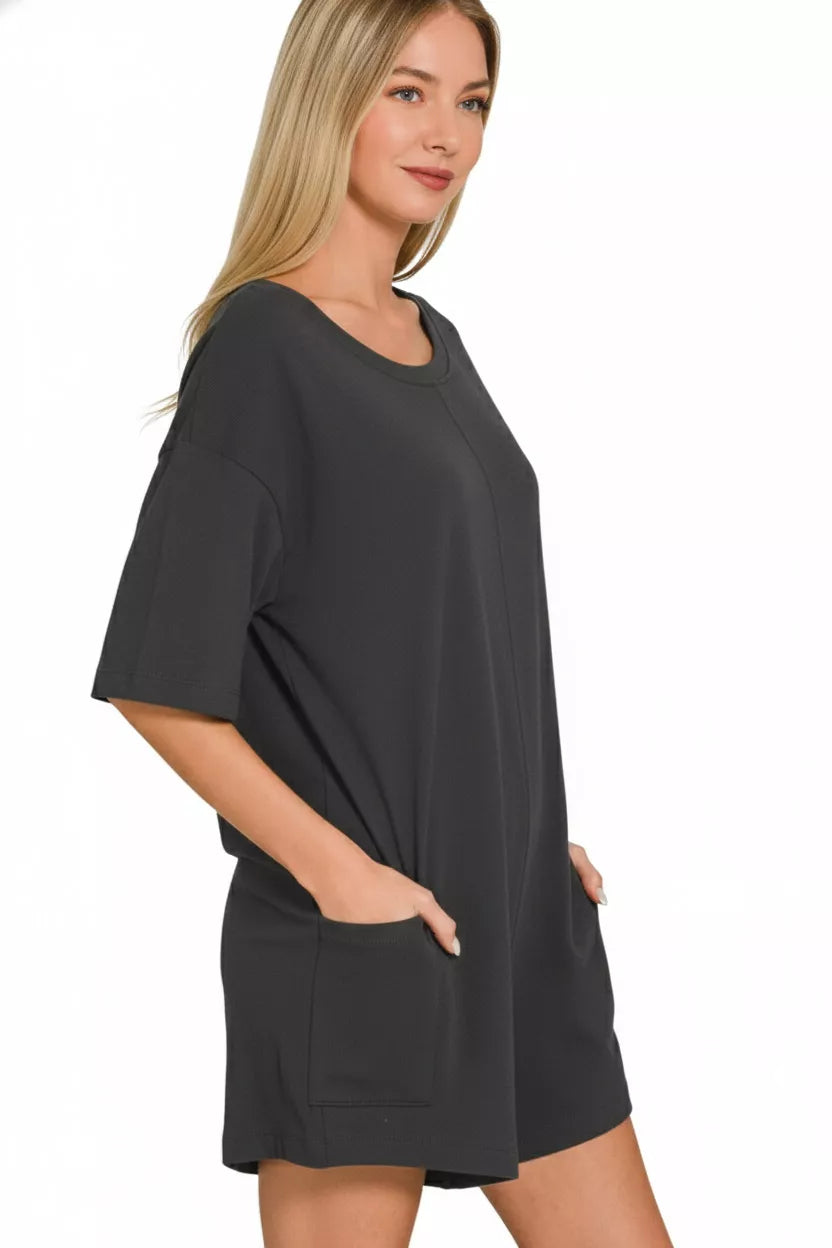 V or Scoop Neck Reversible 2-Way Romper in Black for Women