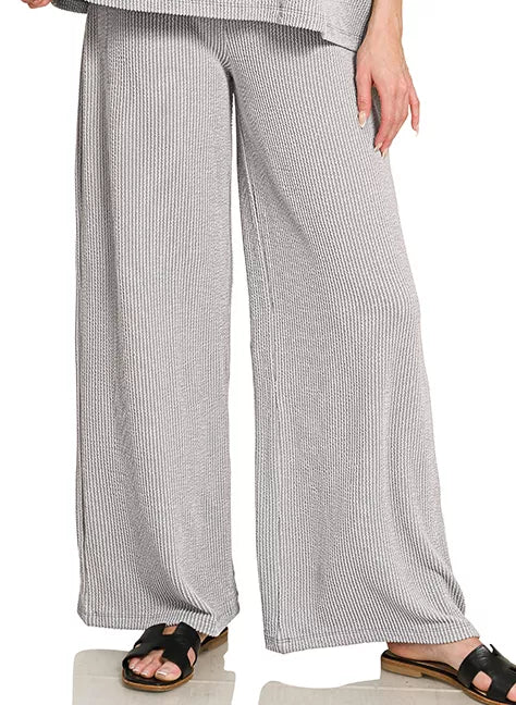 Raised Rib Relaxed Top & Pants Set in Sleet for Women
