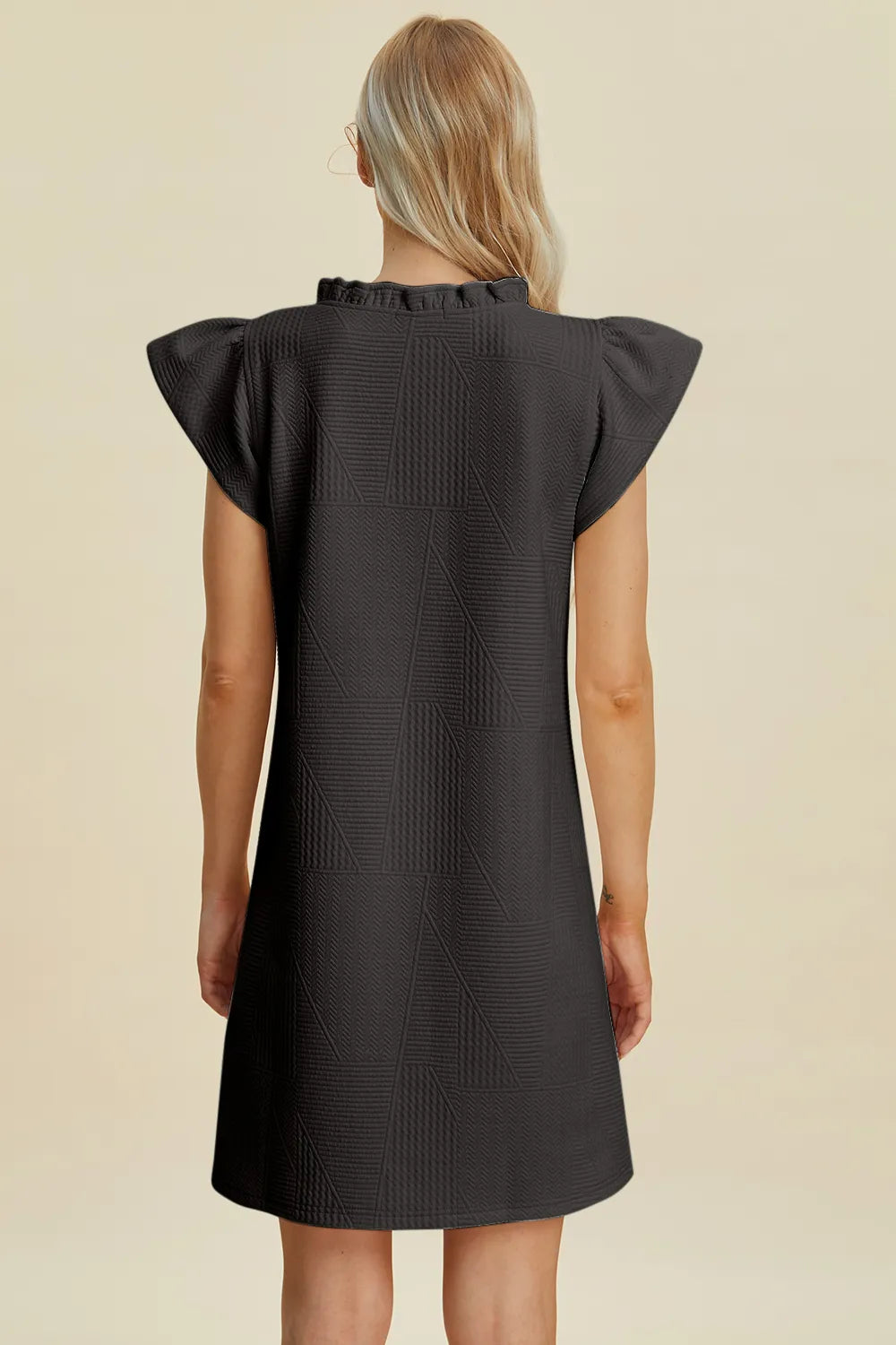 Plus Size Ruffled V-Neck Cap Sleeve Dress in Black for Women