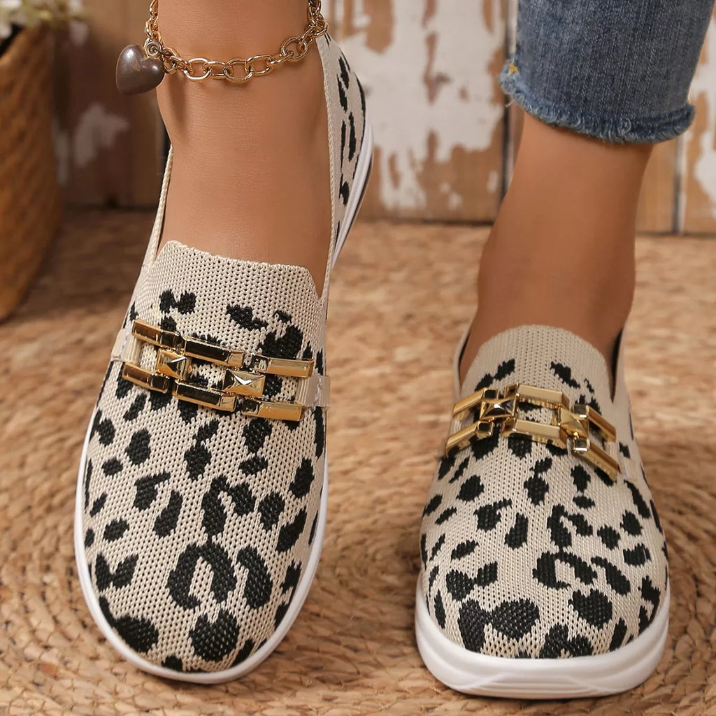 Leopard Round Toe Slip-Ons in Red Leopard Print for Women