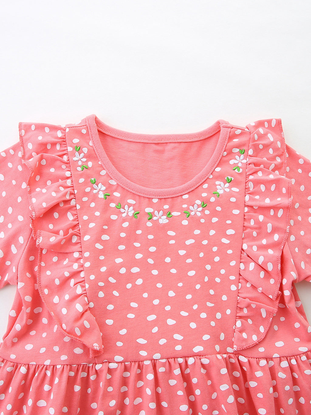 Ruffled Sleeve Polka Dot Embroidered Dress in Multicolor Multicolor for Girls