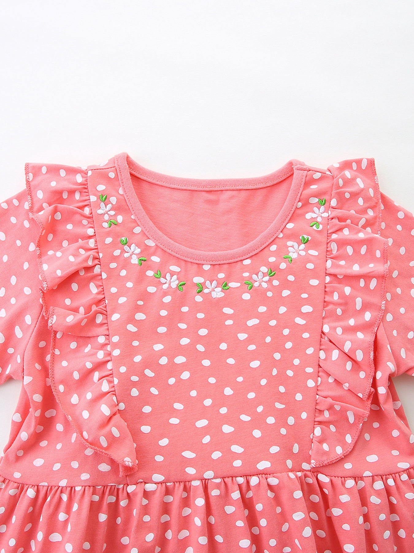 Ruffled Sleeve Polka Dot Embroidered Dress in Multicolor Multicolor for Girls