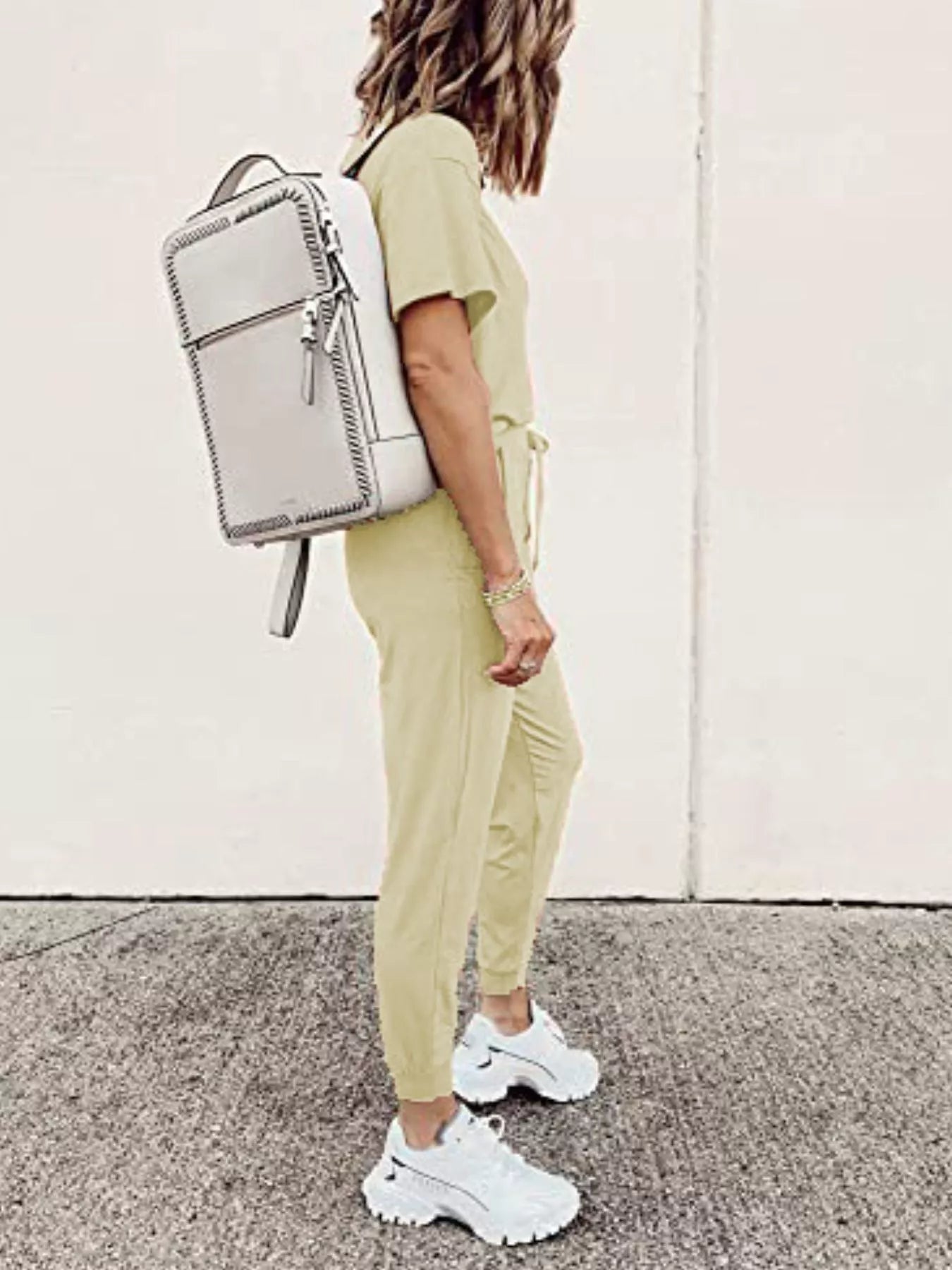 Round Neck Top and Drawstring Pants Set Plus Size in Grey for Women