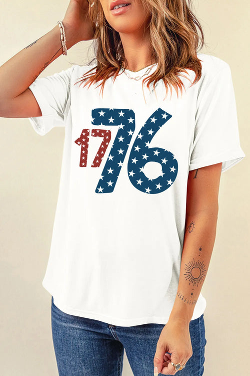1776 Round Neck Short Sleeve T-Shirt in White for Women
