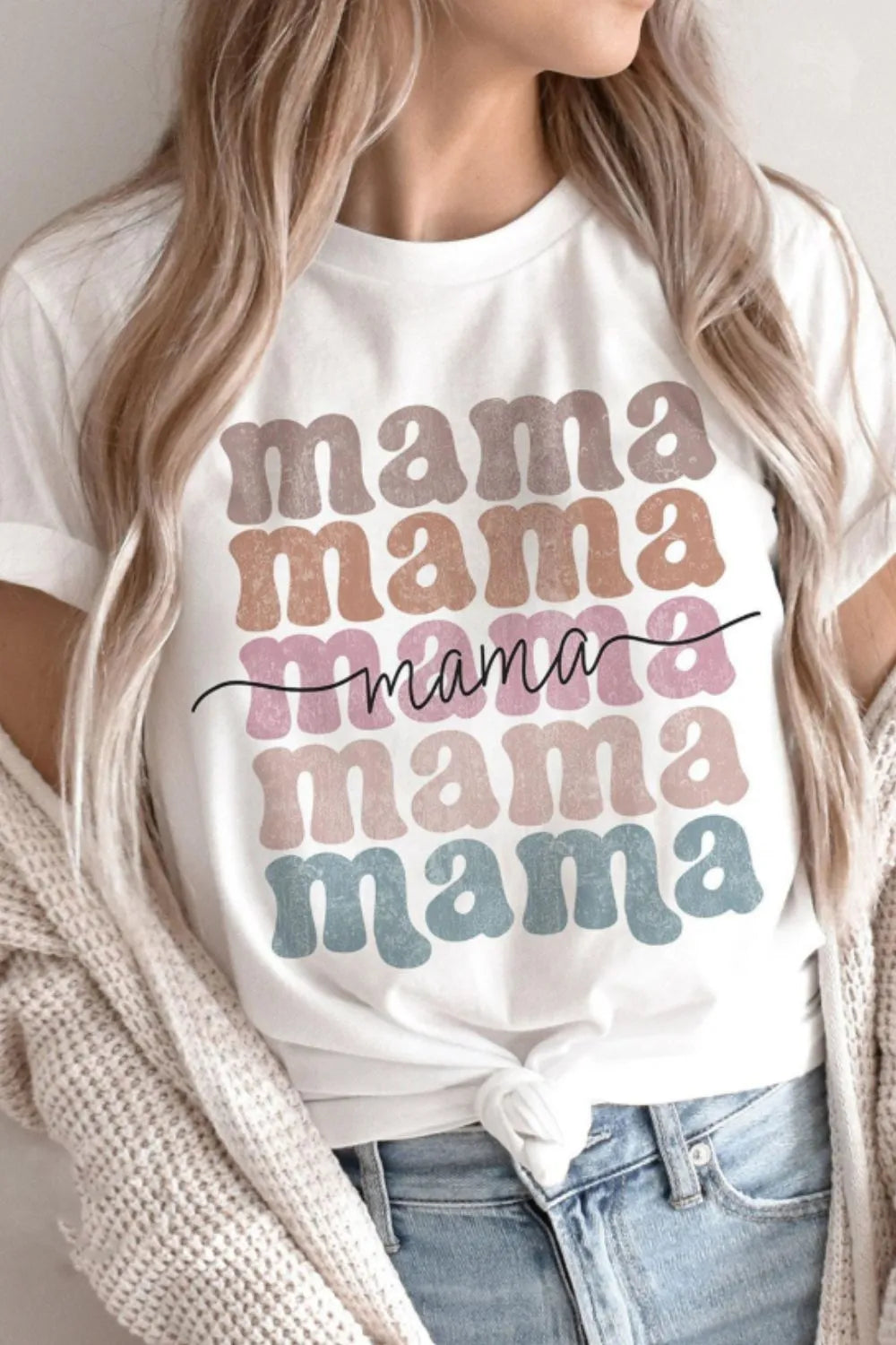 Mama Letter Crew Neck Tee in White for Women