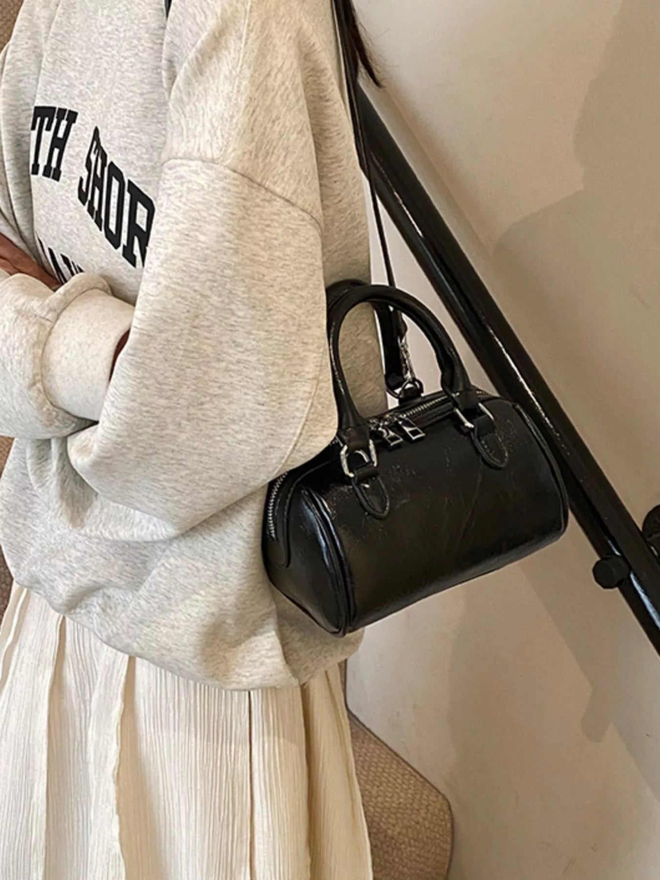 Cylinder Leather Shoulder Bag for Women