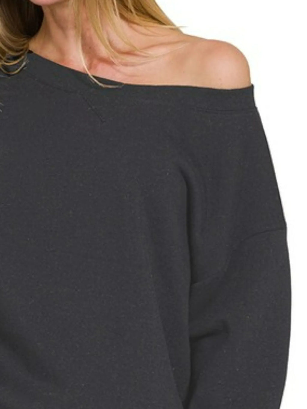 Fleece Boat Neck Sweatshirt and Shorts Set in Black for Women