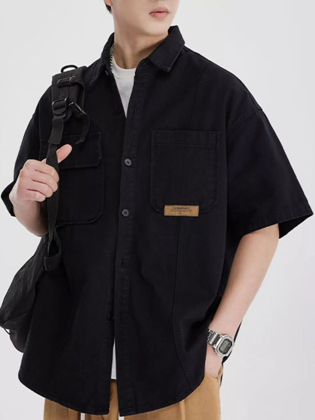 Button Up Half Sleeve Shirt Plus Size in Gray for Men