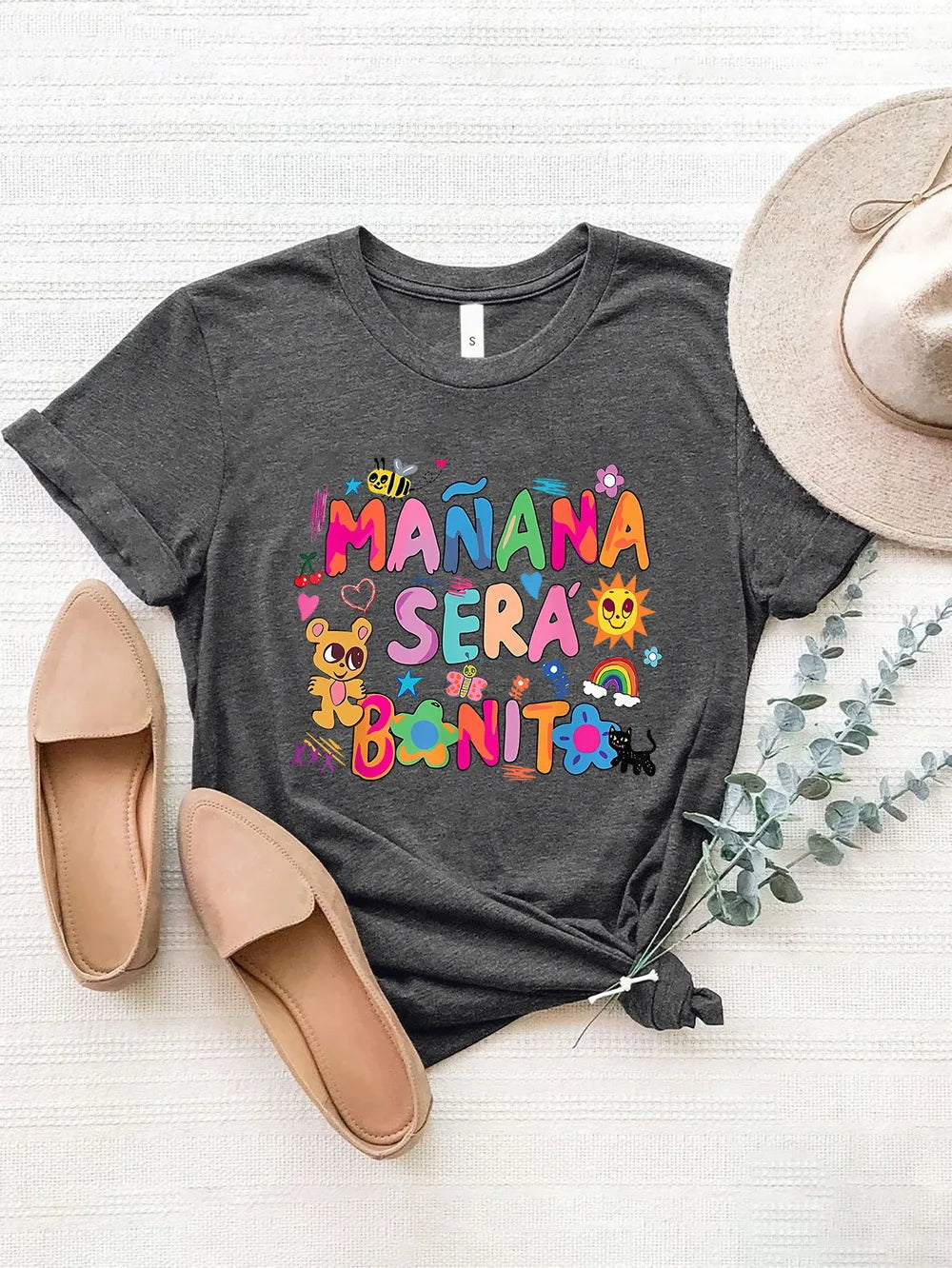 Letter Graphic Round Neck Short Sleeve T-Shirt in Aqua in Black for Women