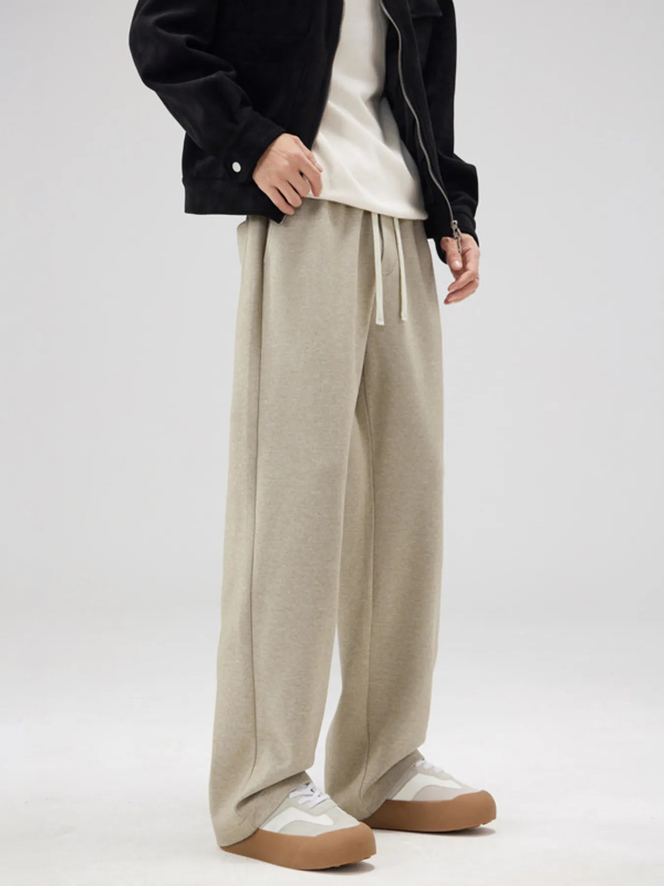 Relaxed Fit Drawstring Pants Plus Size in Apricot for Men