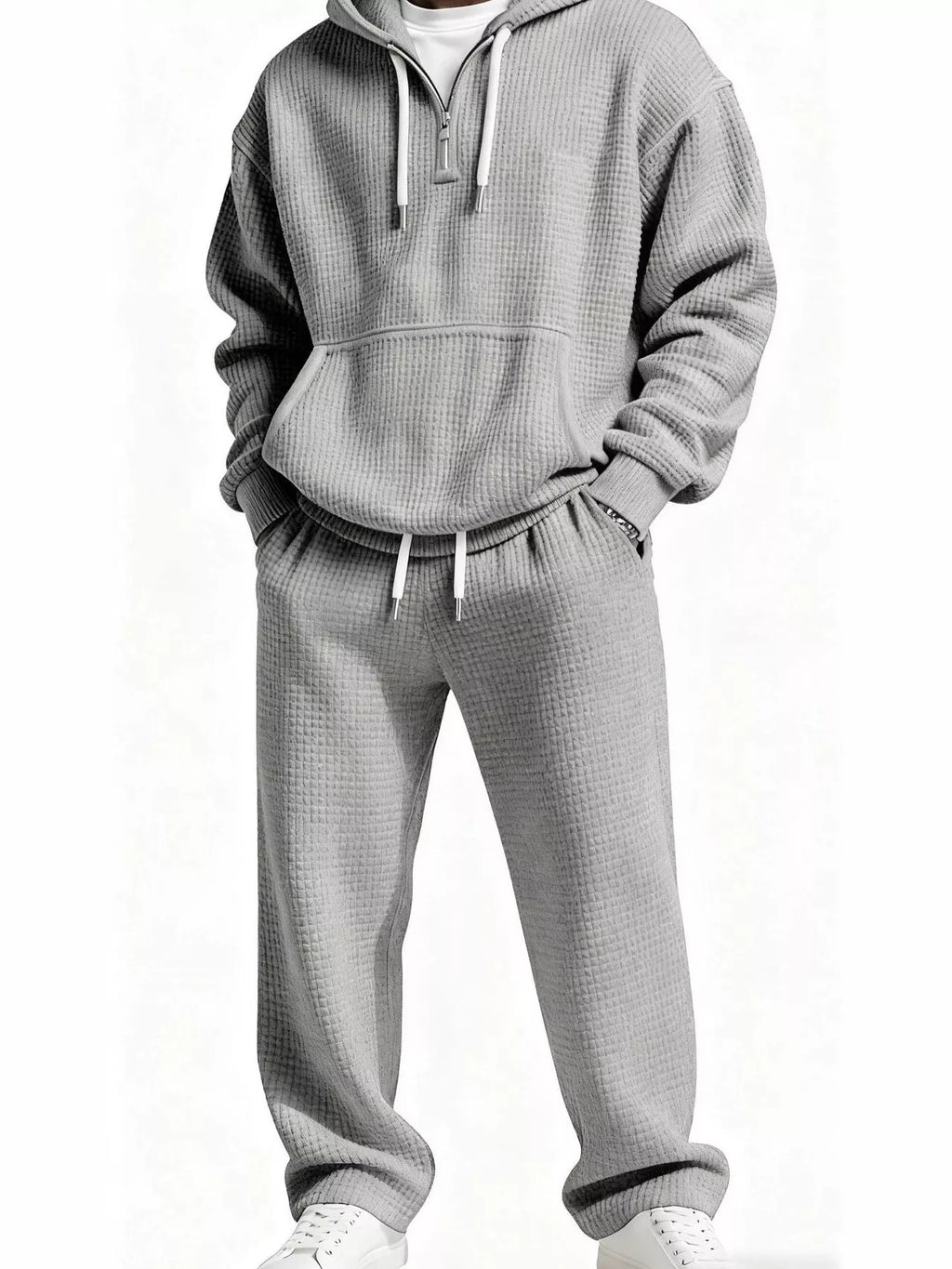 Casual Waffle Knit Hoodie and Pants Set Plus Size in Rust for Men