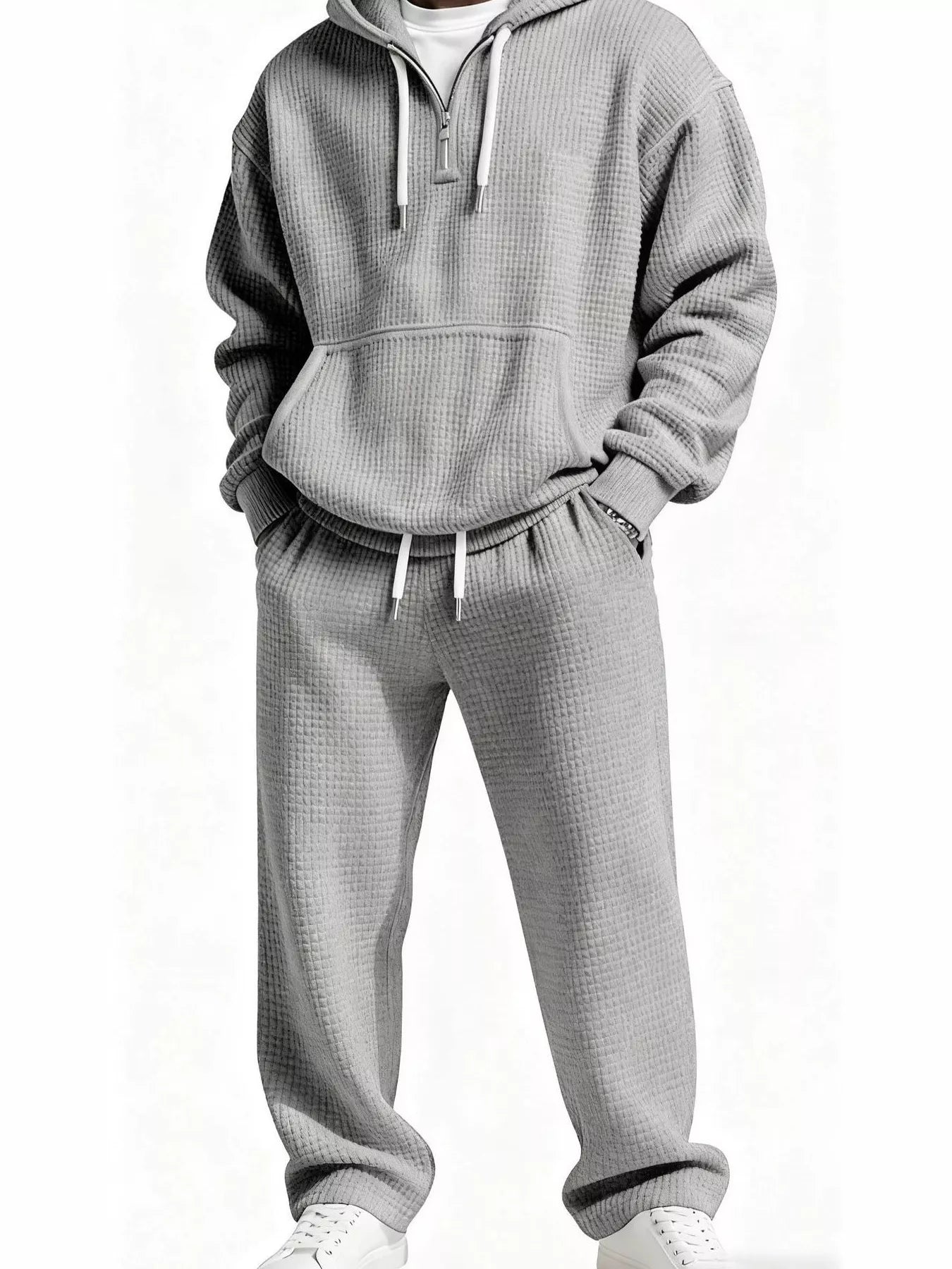 Casual Waffle Knit Hoodie and Pants Set Plus Size in Rust for Men