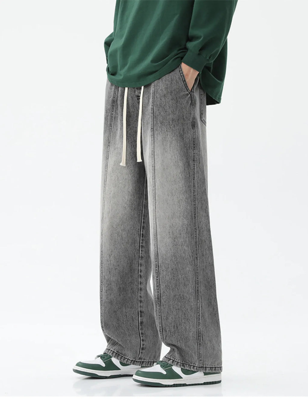 Drawstring Wide Leg Jeans Plus Size in Light Blue for Men