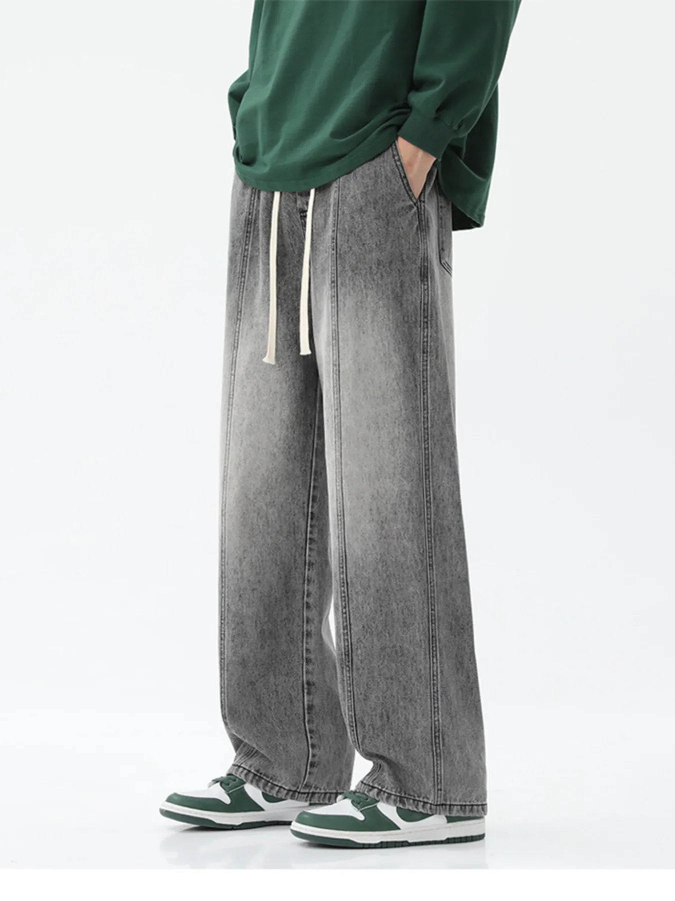 Drawstring Wide Leg Jeans Plus Size in Light Blue for Men
