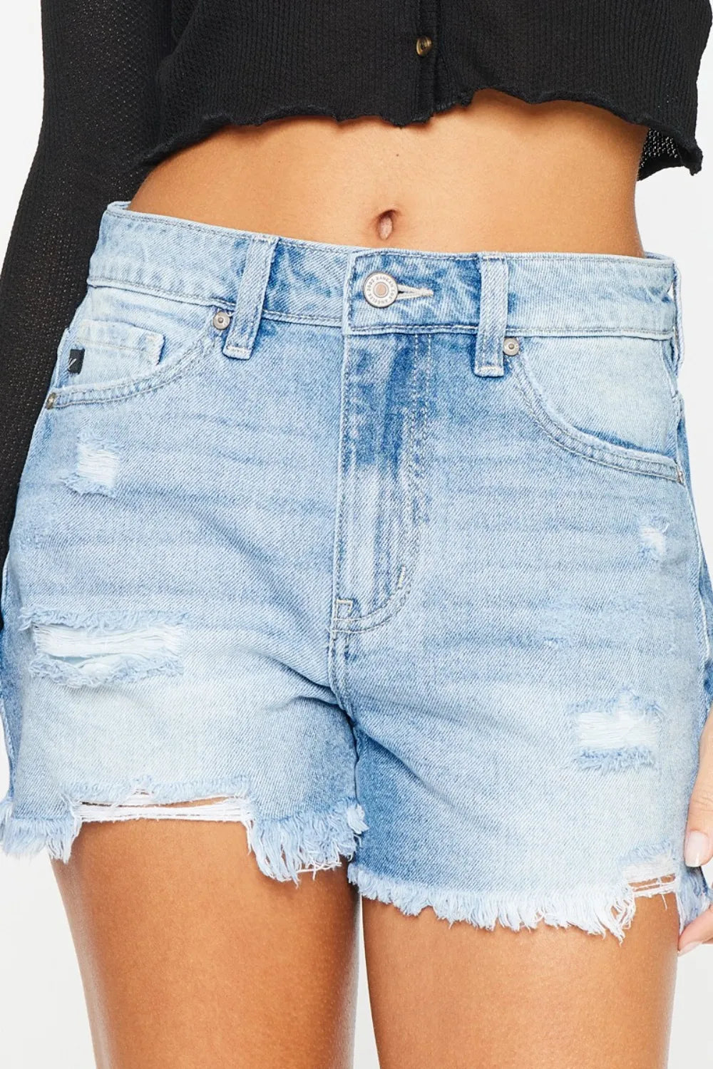 High Waist Frayed Denim Shorts for Women