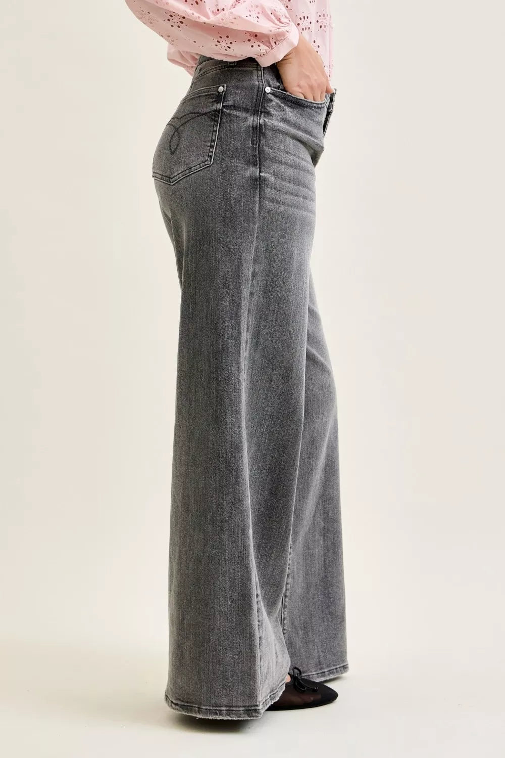 Mid Rise Palazzo Split Back Yoke in Gry for Women
