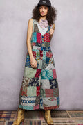 Sleeveless Patchwork Wide Leg Jumpsuit in Sage Multi for Women