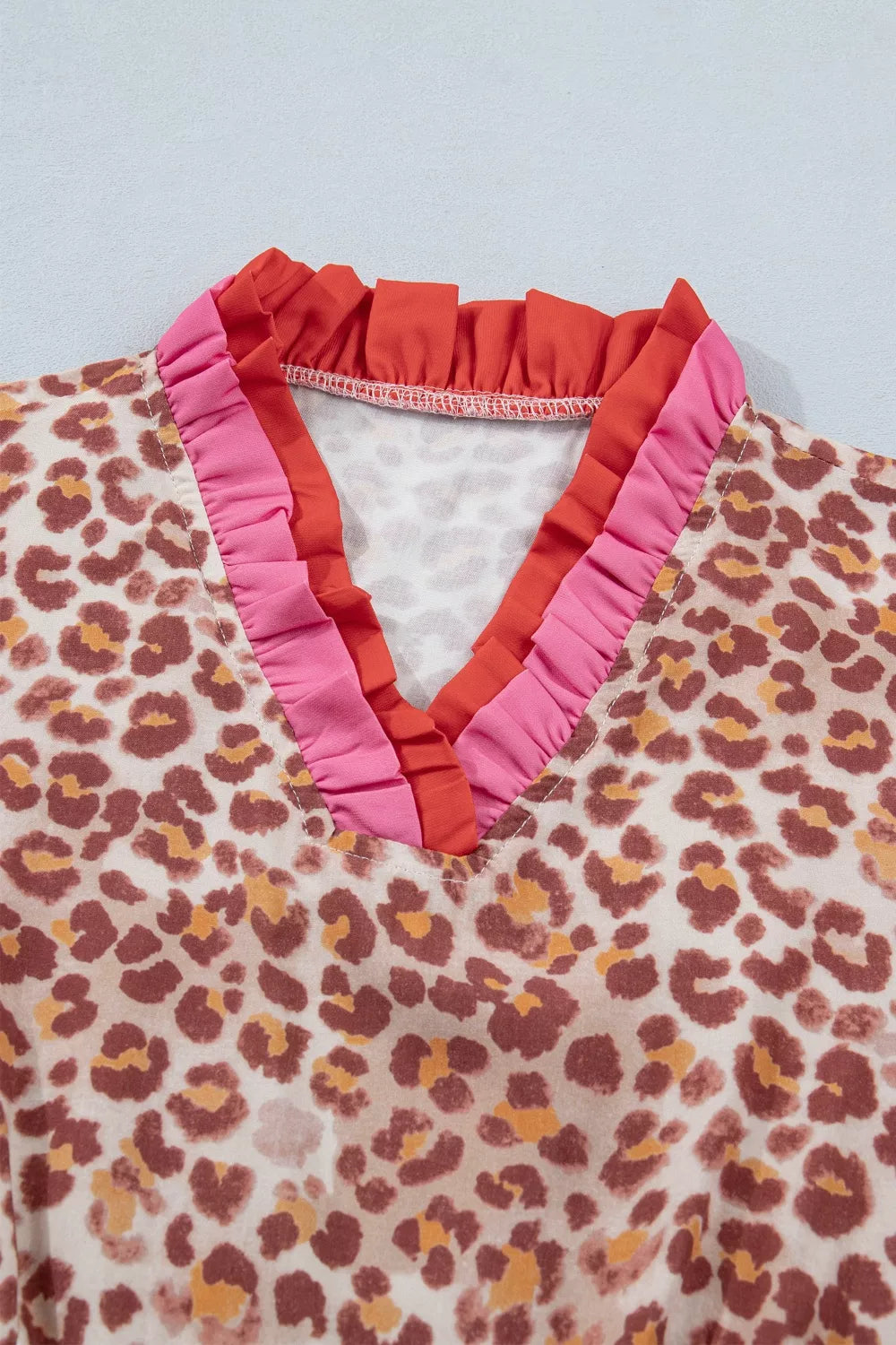 Leopard High Waist Ruffled Colorblock Trim Short Dress for Women