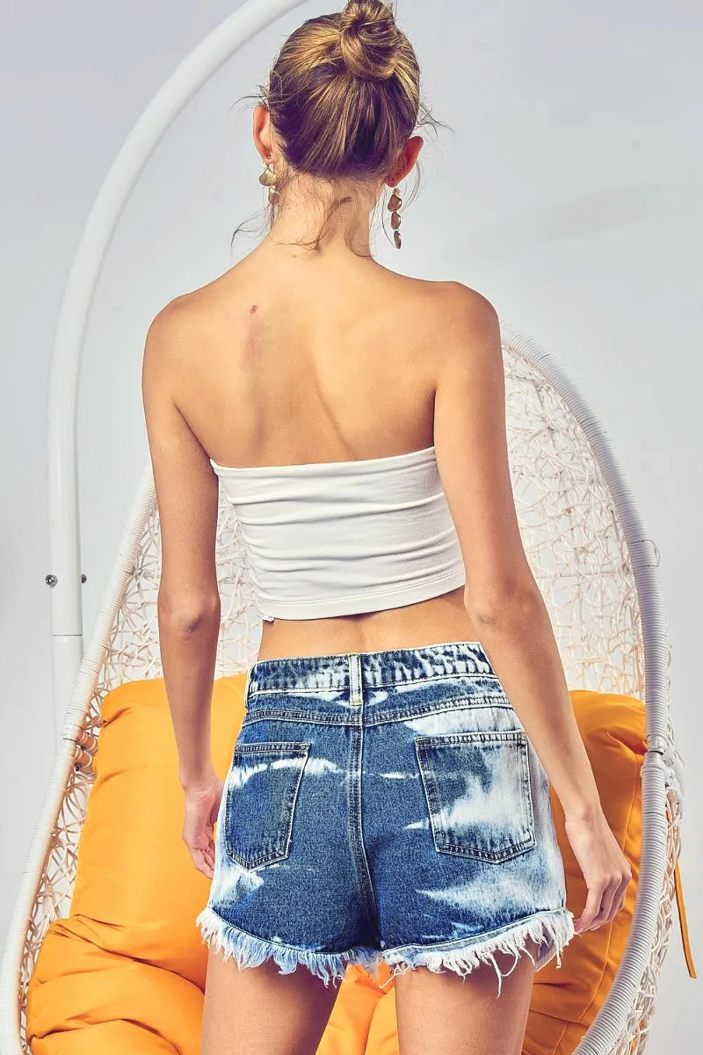 Us Flag Theme Bleached Denim Shorts in American Flag for Women