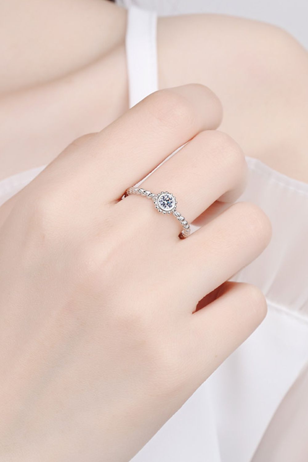 Moissanite Rhodium-Plated Ring in Silver for Women