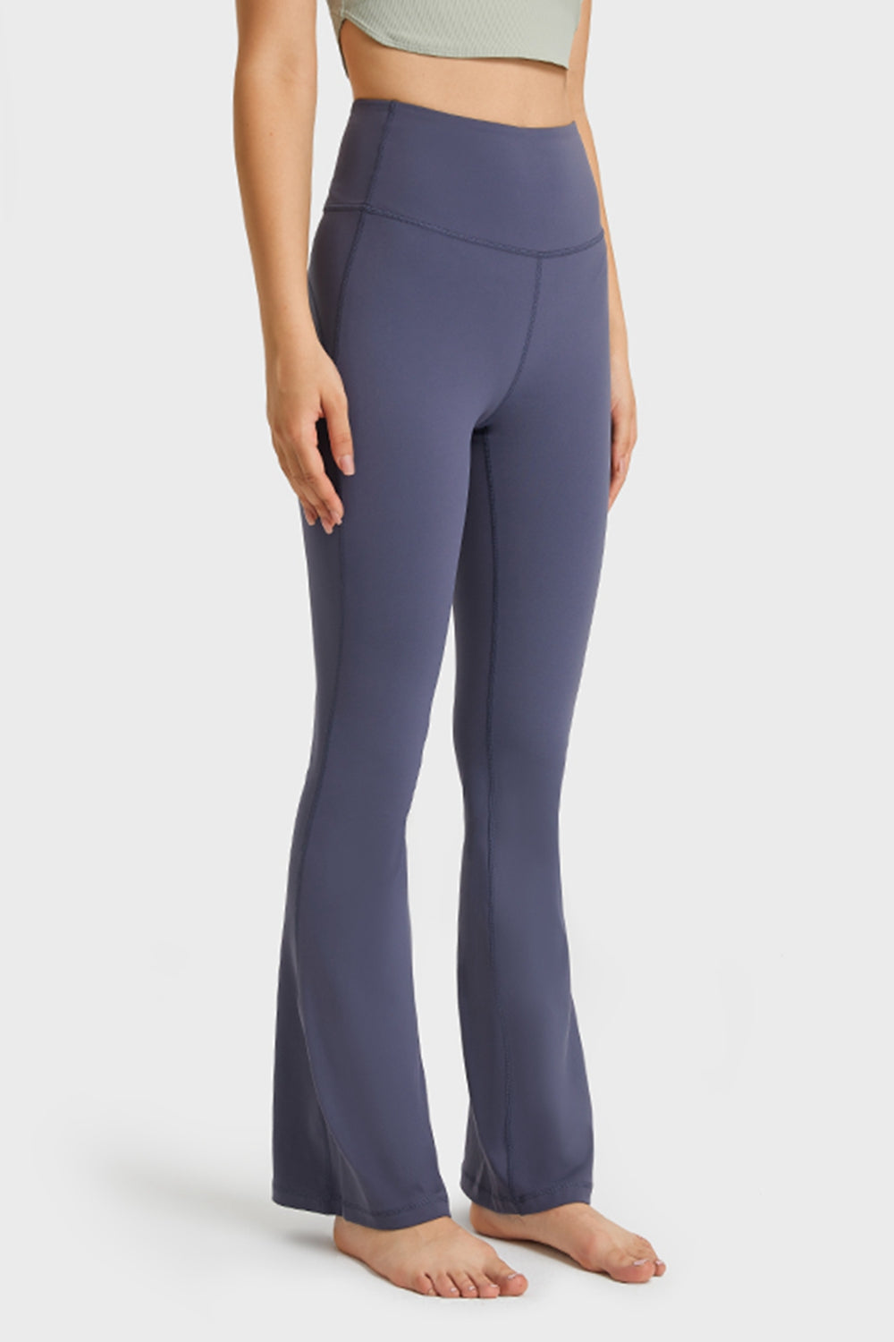 Elastic Waist Flare Yoga Pants in Navy for Women