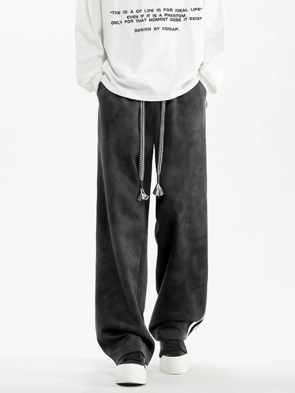 Plus Size Drawstring Loose Fit Pants in Gray for Men