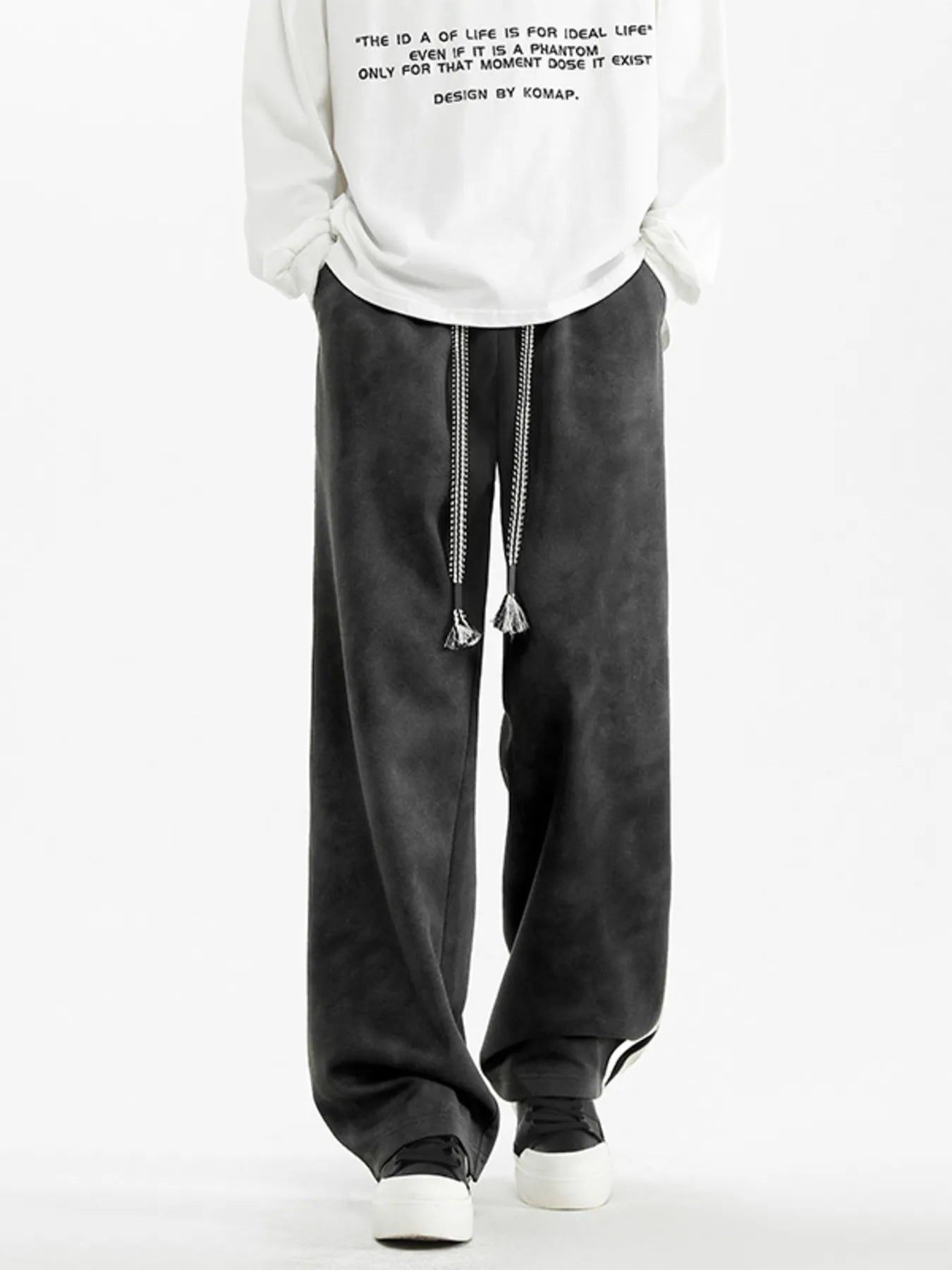 Plus Size Drawstring Loose Fit Pants in Gray for Men
